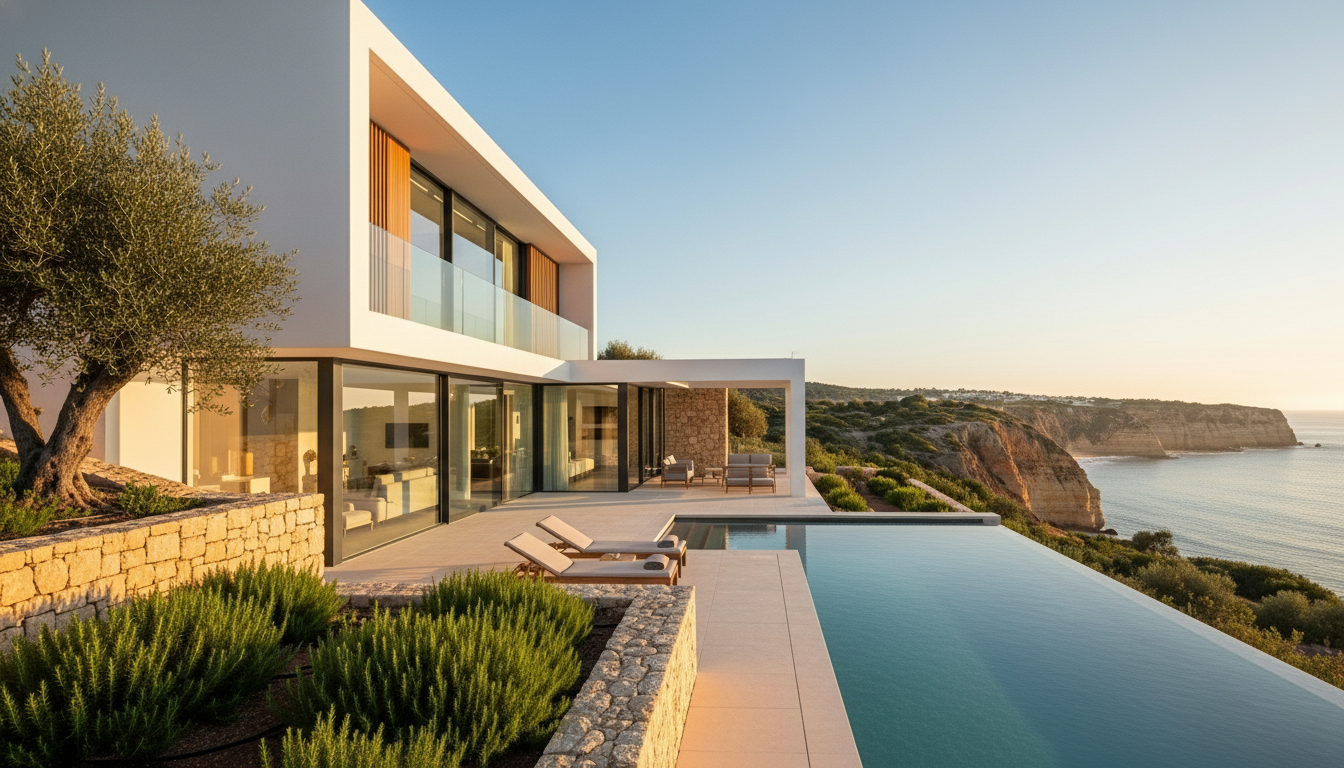 Arquitetura no Algarve — moradia moderna com piscina e vista para o mar