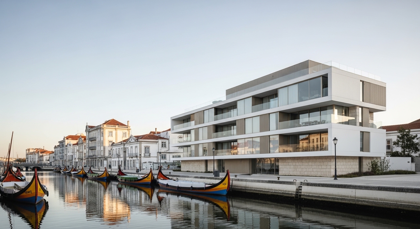 Arquitetura em Aveiro — edifício contemporâneo junto ao canal